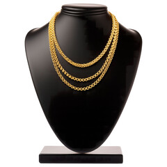 Gold Necklace on Display Stand Elegant Jewelry Photography isolated on white background