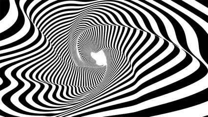 Optical illusion tunnel with black and white pattern. Black hole op art tunnel.
