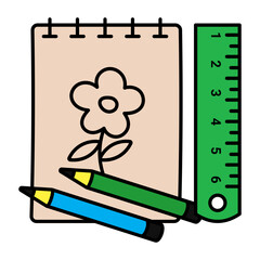 Sketch drawing Concept, Pencil Sketching Art Vector Color Icon Design, Hobby Symbol, Leisure time Activity Sign, Hobbyists and Handicraft Stock Illustration
