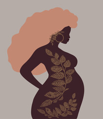 Illustration of a pregnant afro woman.