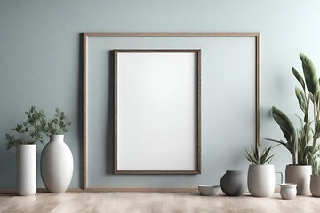 Mockup poster frame close up, 3d render empty white room