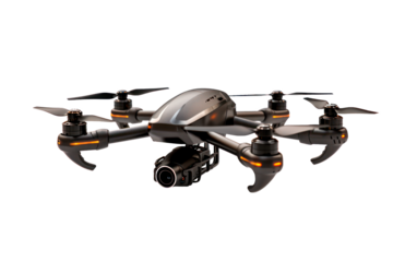 Drone with camera isolated on transparent background, png file