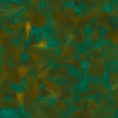 Big blurred brush strokes with distorted texture. Dark aquamarine, mustard brown, dark olive and navy green colors. Seamless background