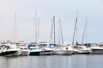 Yacht club with yachts at the pier in the city of Constanta, Romania.