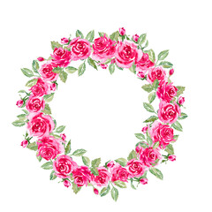 Aquarelle round vignette of simple pink roses