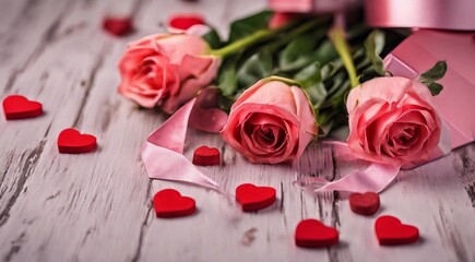 Obraz na płótnie Canvas valentines day gifts background, happy gifts, valentines day scene, gifts for valenitnes day, colored gifts with roses
