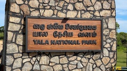 close-up of the entrance sign of the Yala National Park, Sri Lanka