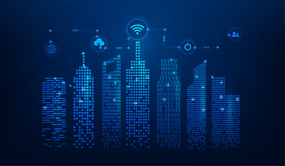 smart city technology digital network connection on blue background. internet of things technology in iot concept. vector illustration hi-tech design. © Yellow duck