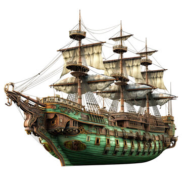 Ancient pirate ship on transparent background