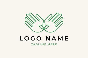 Two hand and flower logo  vector design