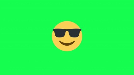 Smiling face with sunglasses animated emoji on alpha channel, transparent background and green screen chromakey, 4k resolution emoji animaton