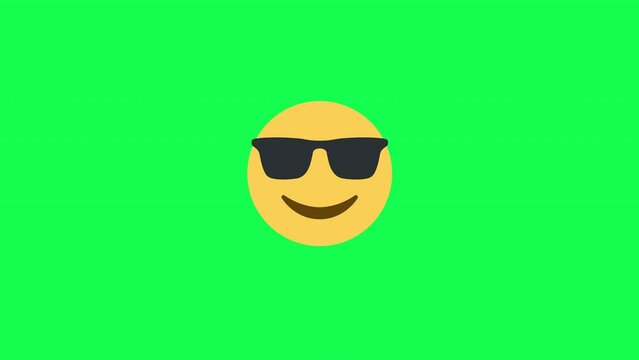 Smiling face with sunglasses animated emoji on alpha channel, transparent background and green screen chromakey, 4k resolution emoji animaton