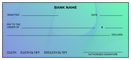 Vector of Blank Bank or Personal Check. Payment, Money, Cash, Currency, Cheque, Banknote
