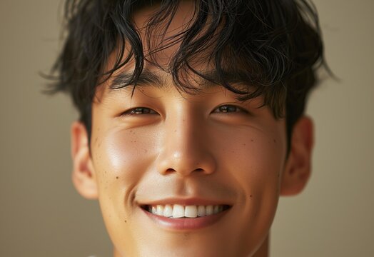 Portrait Close-up face of young handsome Korean male model