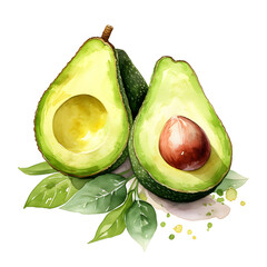 Guacamole, avocado and avocado food, watercolor illustrations