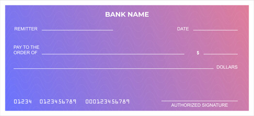 Vector of Blank Bank or Personal Check. Payment, Money, Cash, Currency, Cheque, Banknote

