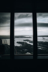View on a rainy day from a skyview tower in Sydney 