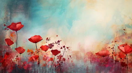 Foto op Canvas Poppy flowers abstract art. Floral watercolour background template with poppies. Generative AI © Tanya