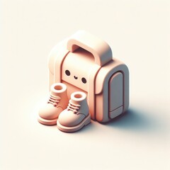 Bag and boots 3D minimalist cute isometric icon on a white background - obrazy, fototapety, plakaty