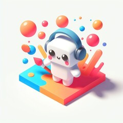 Colorful splashes and brushes 3D minimalist cute isometric icon on a white background