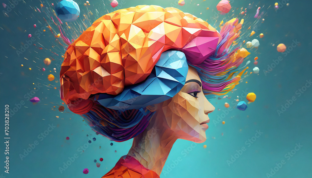 Poster 3d polygon colorful brain splash brainstorm and inspire concept