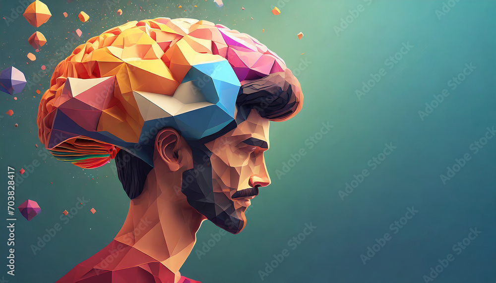 Poster 3d polygon colorful brain splash brainstorm and inspire concept