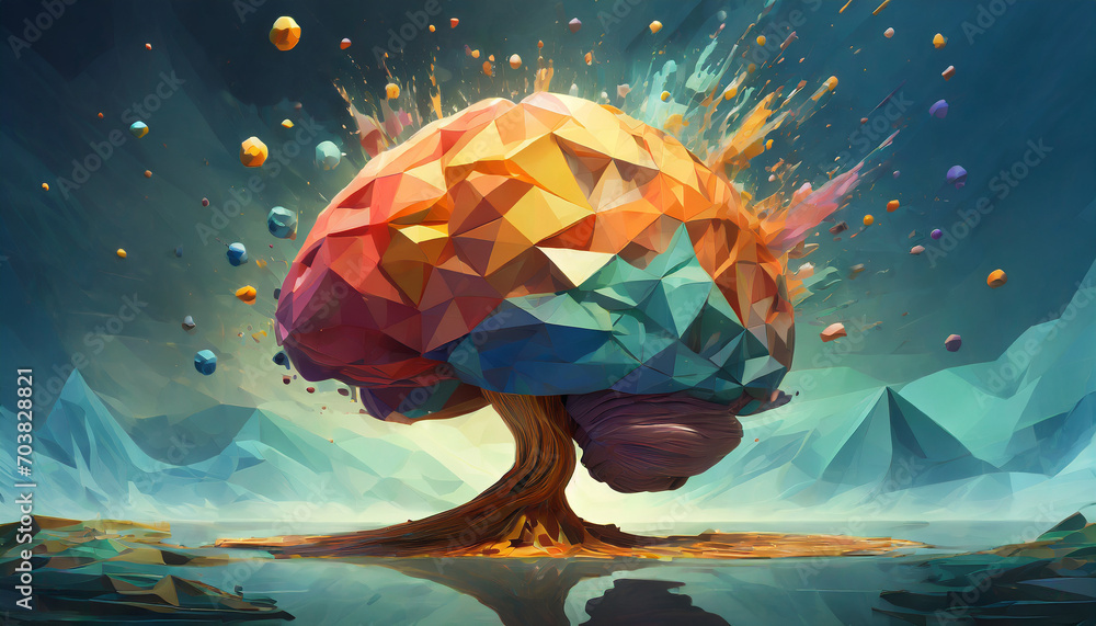 Poster 3d polygon colorful brain splash brainstorm and inspire concept