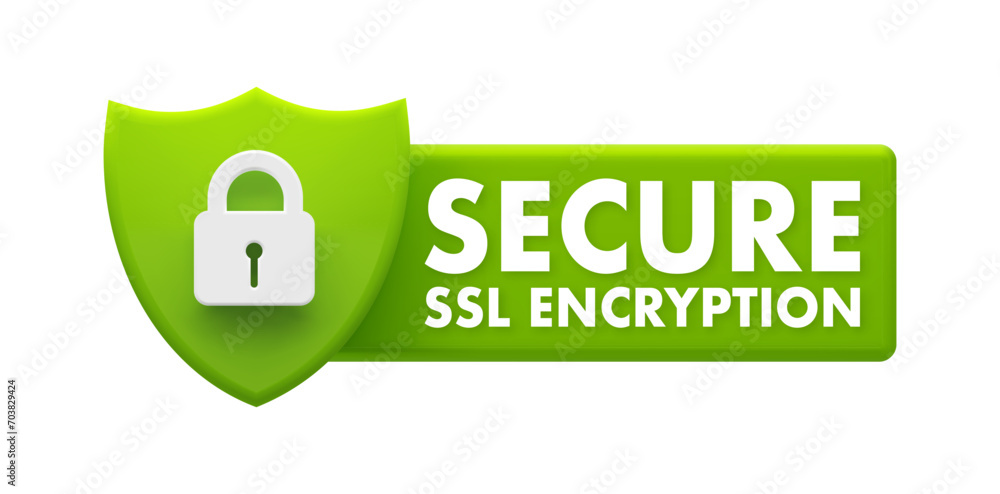 Poster secure ssl encryption badge - digital data protection and internet security shield icon