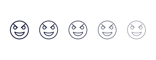 evil smile outline icon. Black, bold, regular, thin, light icon from user interface collection. Editable vector isolated on white background - obrazy, fototapety, plakaty