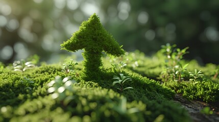 An upward arrow symbolizing growth and progress, meticulously crafted from vibrant green grass, representing concepts of sustainable development, investments, and the natural advancement of business. - obrazy, fototapety, plakaty
