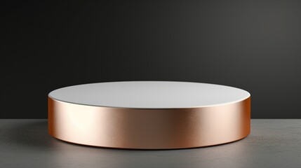 Contemporary White and Gold Cylinder Podium with Copper Accents: Minimalist 3D Render Studio Display