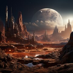 Naklejka premium futuristic city on a distant planet