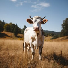 Naklejka na ściany i meble Holstein cow standing in a lush green field