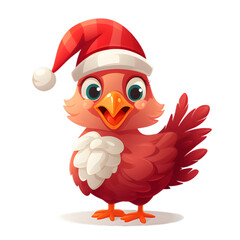 illustration christmas rooster with santa hat isolated on transparent background