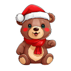 Christmas bear illustration on transparent background