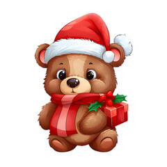 Christmas bear illustration on transparent background