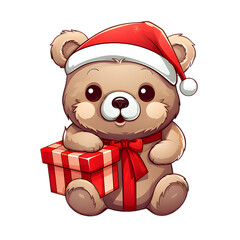Christmas bear illustration on transparent background