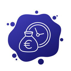 deposit period icon with euro money bag, line vector