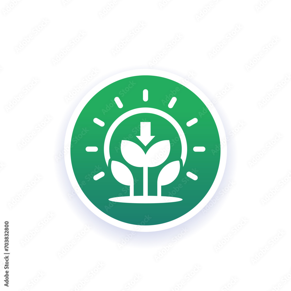 Poster photosynthesis icon with plant and sun, vector