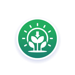 photosynthesis icon with plant and sun, vector
