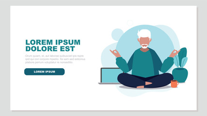 Vektor-Illustration einer Person, die eine Pause von der Arbeit mit Yoga macht - Business-Konzept