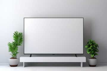 TV mockup background with LCD tv with flat white screen fixed on a wall: