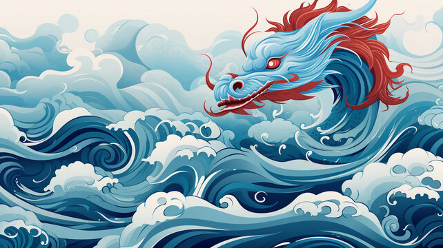 2024 chinese new year and spring festival, year of the rabbit banner and greeting card template with water dargon