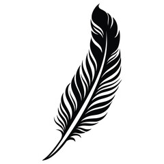 Obraz premium Black fluffy feather. Hand drawing vintage art realistic quill feathers for pen detailed isolated vector elegant silhouette sketch bird plume set