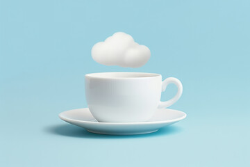 Cup concept morning white drink mug table hot background blue cloud sky