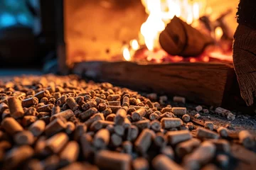 Foto op Canvas Compressed fuel pallets for heating boilers and fireplaces. Organic granulated biomass for space heating. © photolas