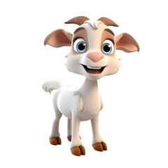 3d goat, cartoon style, isolated on transparent background