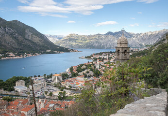 Fototapeta na wymiar View of Bay and Old Town in Kotor Montenegro 
