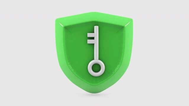 3D illustration of Shield protected icon with key
