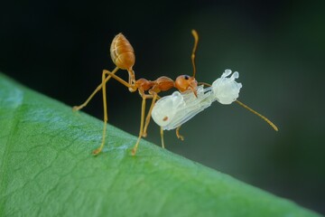 red ant on leaf